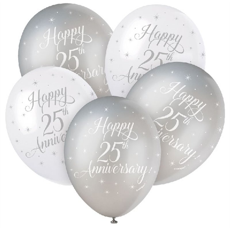 (5) 12IN HAPPY 25TH ANNIVERSRY BALLOONS