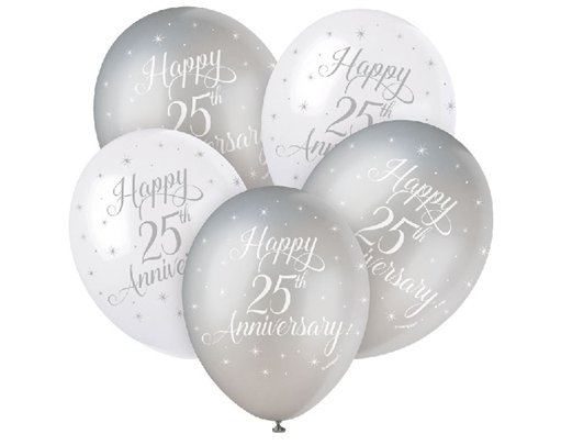 (5) 12IN HAPPY 25TH ANNIVERSRY BALLOONS
