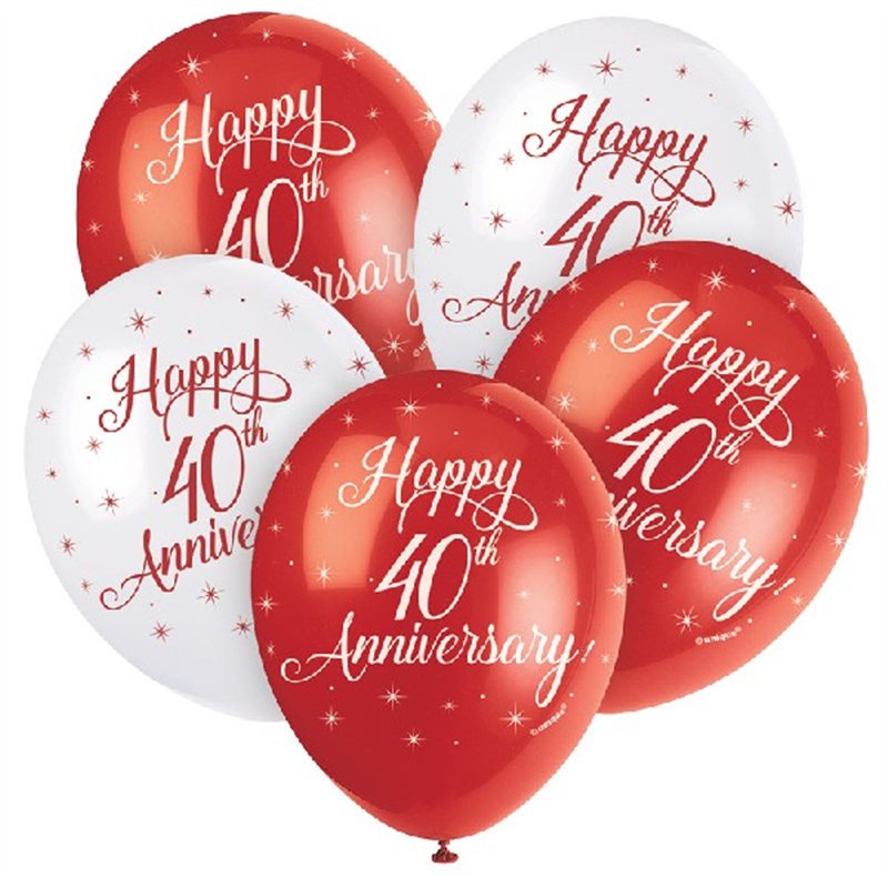 (5) 12IN HAPPY 40TH ANNIVERSRY BALLOONS