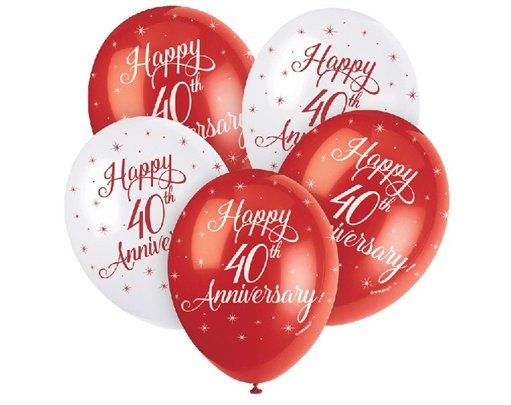 (5) 12IN HAPPY 40TH ANNIVERSRY BALLOONS