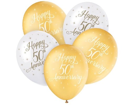 (5) 12IN HAPPY 50TH ANNIVERSRY BALLOONS