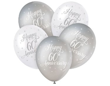 (5) 12IN HAPPY 60TH ANNIVERSRY BALLOONS