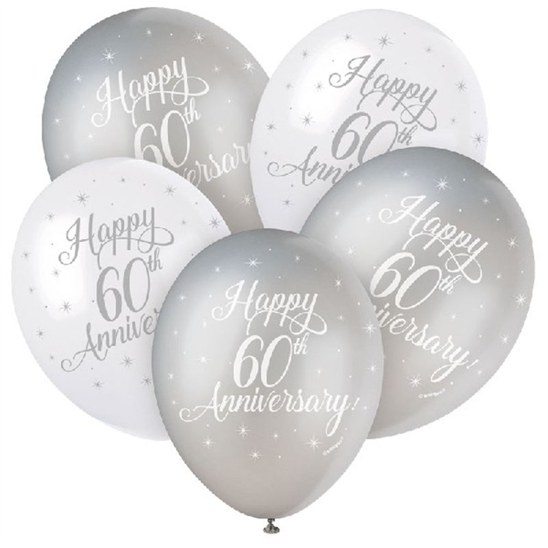 (5) 12IN HAPPY 60TH ANNIVERSRY BALLOONS