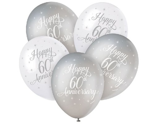 (5) 12IN HAPPY 60TH ANNIVERSRY BALLOONS
