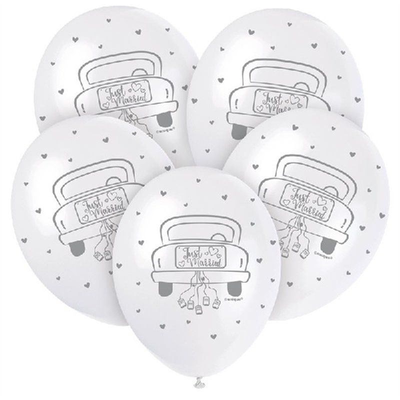 (5) 12IN JUST MARRIED BALLOONS