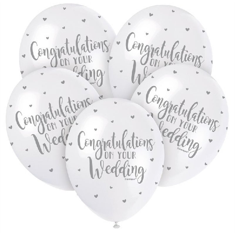 (5) 12IN CONGRATS ON YOUR WEDDING BALLOONS