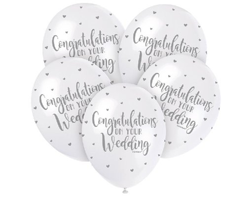 (5) 12IN CONGRATS ON YOUR WEDDING BALLOONS