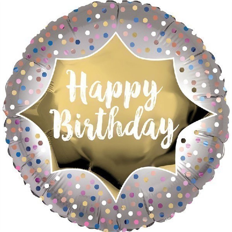 18IN BIRTHDAY SATIN GOLD BURST FOIL BALLOON