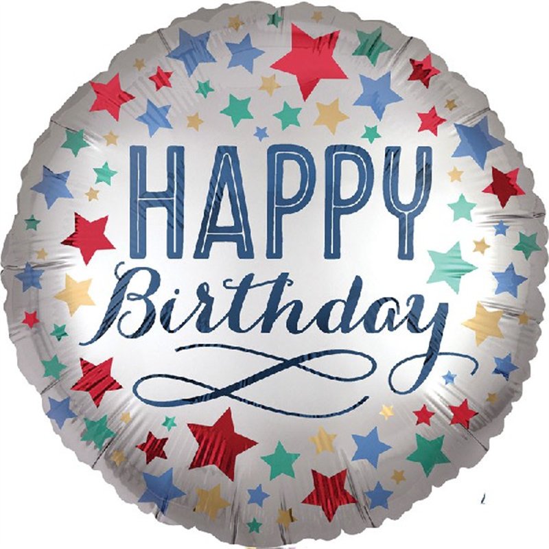 18IN BIRTHDAY SATIN WITH STARS FOIL BALLOON