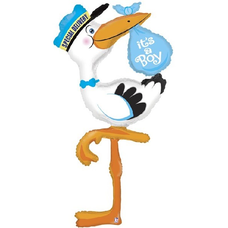 5FT STORK BABY BOY DELIVERY SHAPED FOIL
