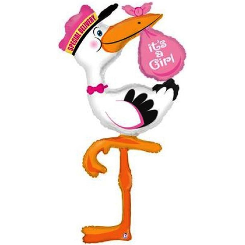 5FT STORK BABY GIRL DELIVERY SHAPED FOIL