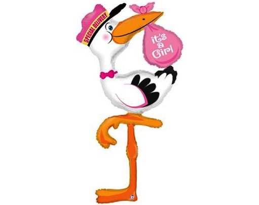 5FT STORK BABY GIRL DELIVERY SHAPED FOIL