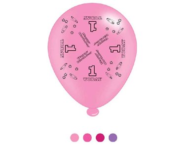 (8) 10IN ASST AGE 1 PINK BIRTHDAY BALLOONS  6