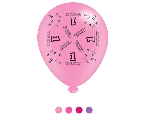 (8) 10IN ASST AGE 1 PINK BIRTHDAY BALLOONS  6