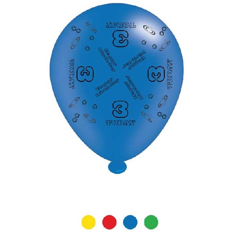 (8) 10IN ASST AGE 3 BIRTHDAY BALLOONS  6S