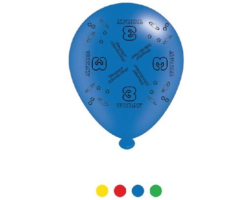 (8) 10IN ASST AGE 3 BIRTHDAY BALLOONS  6S
