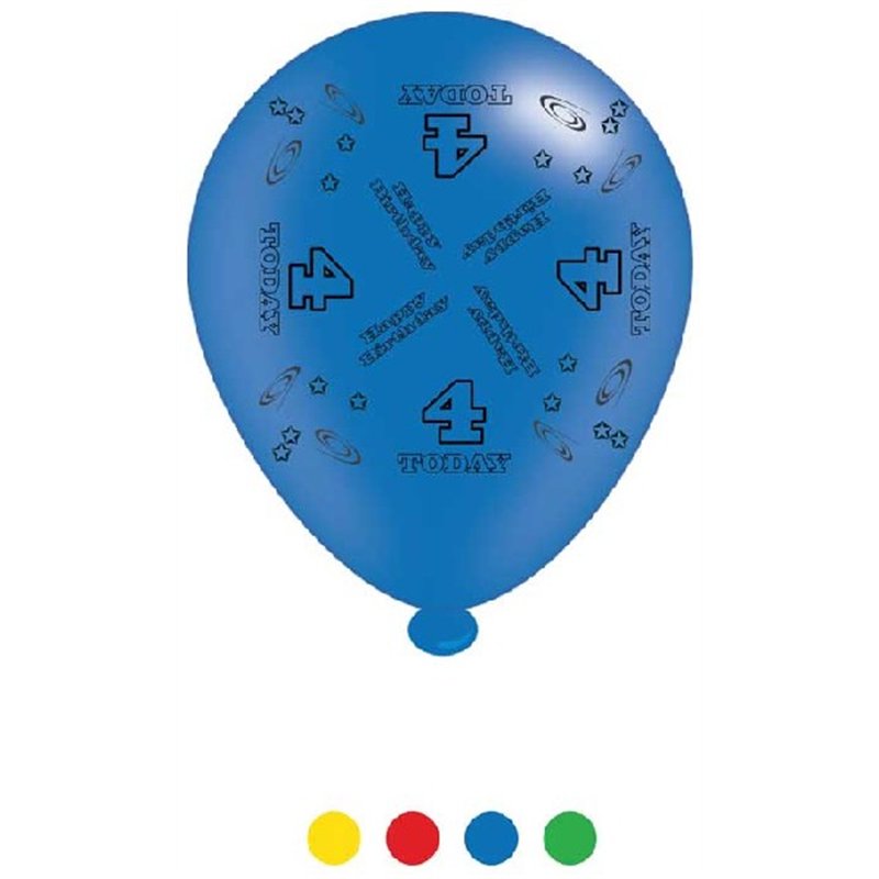 (8) 10IN ASST AGE 4 BIRTHDAY BALLOONS  6S