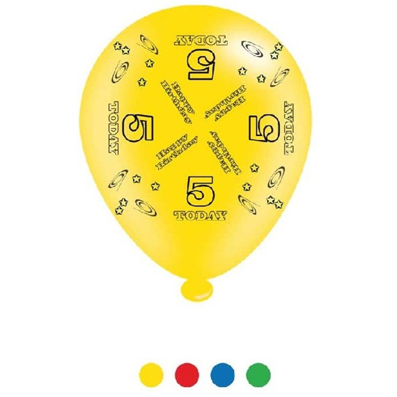 (8) 10IN ASST AGE 5 BIRTHDAY BALLOONS  6S