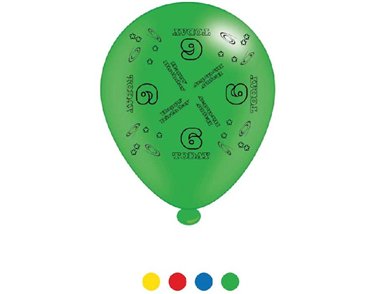 (8) 10IN ASST AGE 6 BIRTHDAY BALLOONS  6S