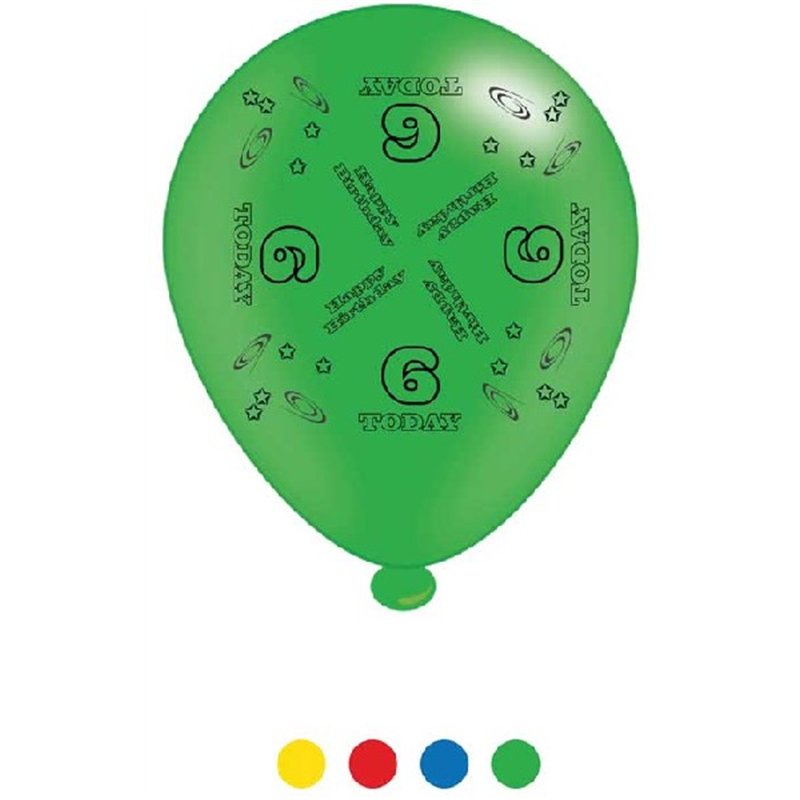 (8) 10IN ASST AGE 6 BIRTHDAY BALLOONS  6S