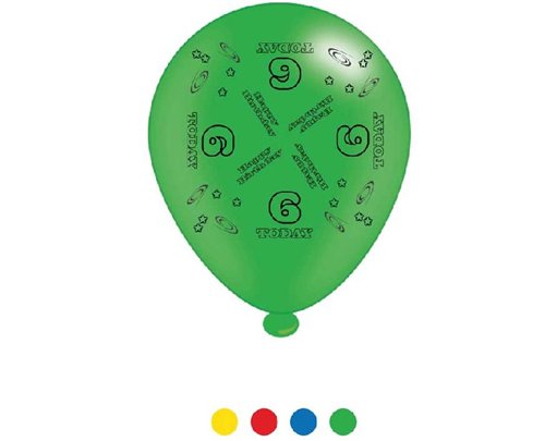 (8) 10IN ASST AGE 6 BIRTHDAY BALLOONS  6S