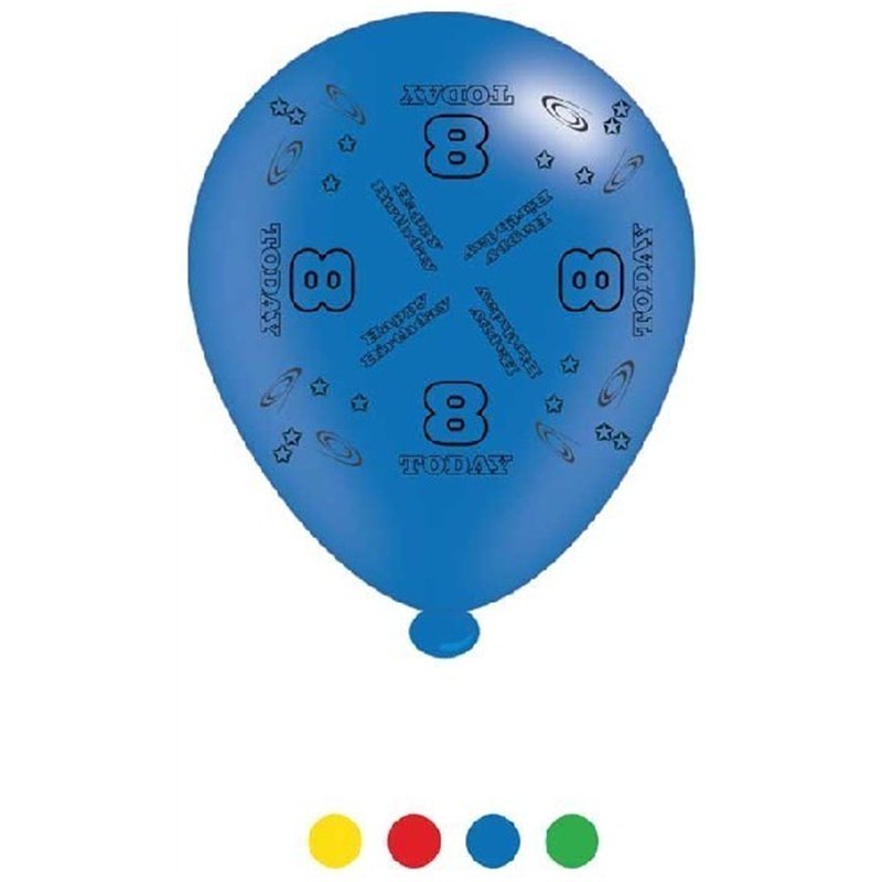 (8) 10IN ASST AGE 8 BIRTHDAY BALLOONS  6S