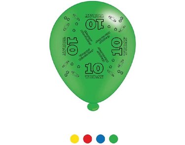 (8) 10IN ASST AGE 10 BIRTHDAY BALLOONS  6S