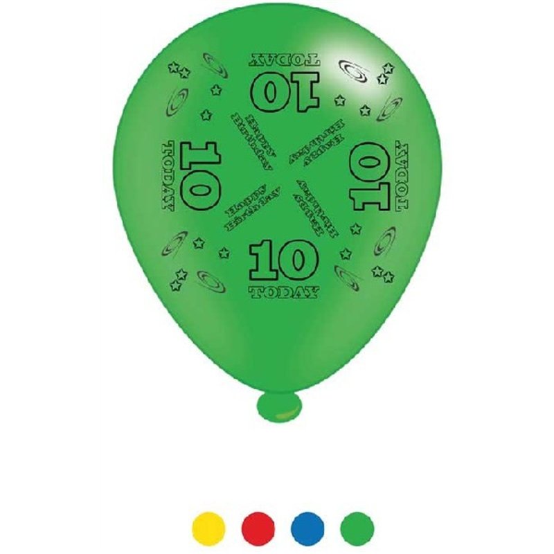 (8) 10IN ASST AGE 10 BIRTHDAY BALLOONS  6S