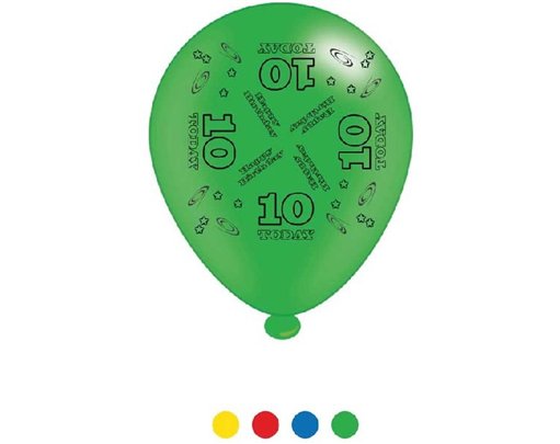 (8) 10IN ASST AGE 10 BIRTHDAY BALLOONS  6S