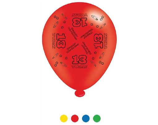(8) 10IN ASST AGE 13 BIRTHDAY BALLOONS  6S