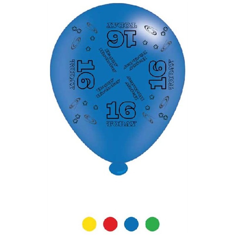 (8) 10IN ASST AGE 16 BIRTHDAY BALLOONS  6S