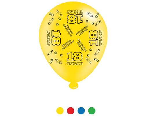 (8) 10IN ASST AGE 18 BIRTHDAY BALLOONS  6S