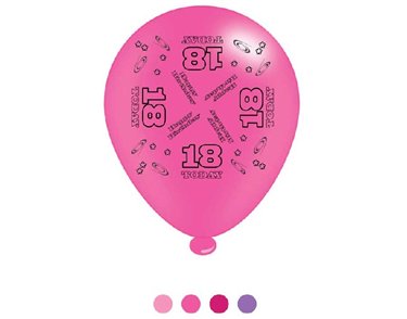 (8) 10IN ASST AGE 18 PINK BIRTHDAY BALLOONS 6S