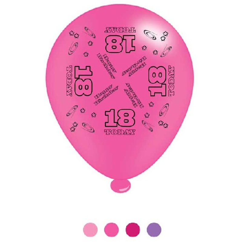 (8) 10IN ASST AGE 18 PINK BIRTHDAY BALLOONS 6S