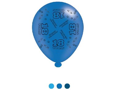 (8) 10IN ASST AGE 18 BLUE BIRTHDAY BALLOONS 6S