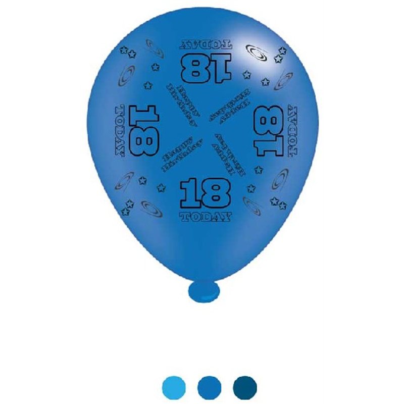 (8) 10IN ASST AGE 18 BLUE BIRTHDAY BALLOONS 6S