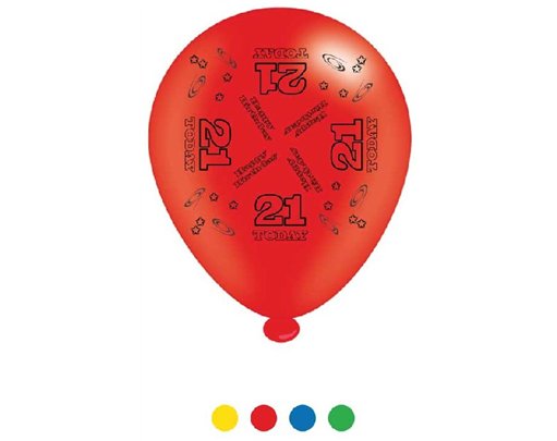(8) 10IN ASST AGE 21 BIRTHDAY BALLOONS  6S