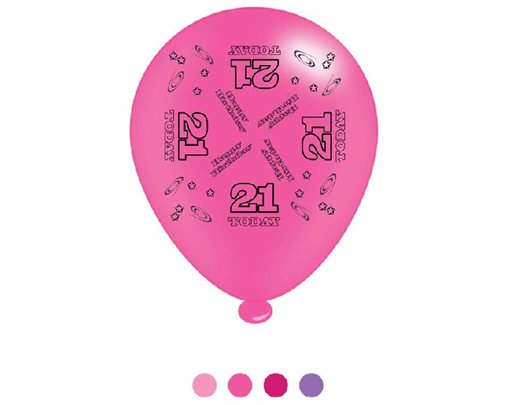 (8) 10IN ASST AGE 21 PINK BIRTHDAY BALLOONS