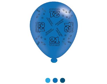 (8) 10IN ASST AGE 21 BLUE BIRTHDAY BALLOONS 6S
