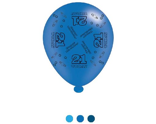 (8) 10IN ASST AGE 21 BLUE BIRTHDAY BALLOONS 6S