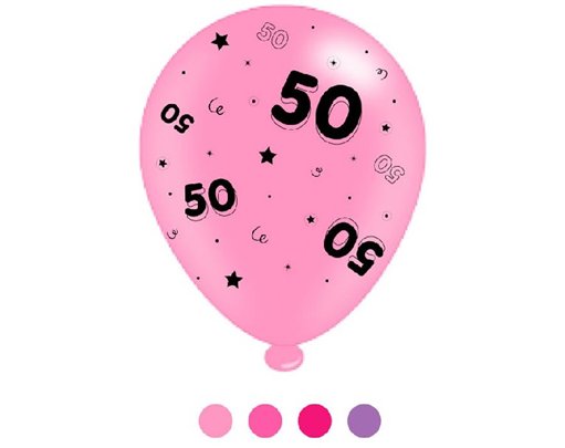 (8) 10IN ASST AGE 50 PINK MIX BALLOONS  6S