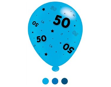 (8) 10IN ASST AGE 50 BLUE MIX  BALLOONS  6S