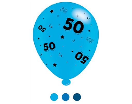 (8) 10IN ASST AGE 50 BLUE MIX  BALLOONS  6S