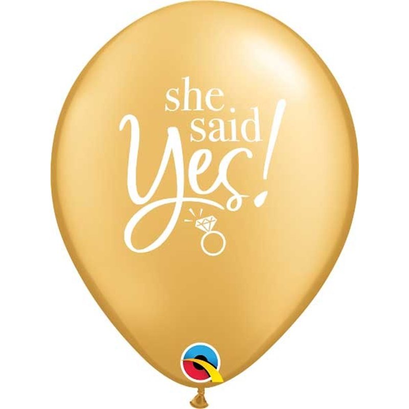 (25) 11IN GOLD SHE SAID YES QUALATEX