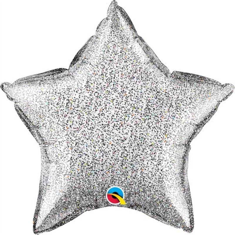 20IN GLITTERGRAPHIC SILVER STAR FOIL BALLOON