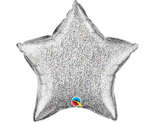 20IN GLITTERGRAPHIC SILVER STAR FOIL BALLOON
