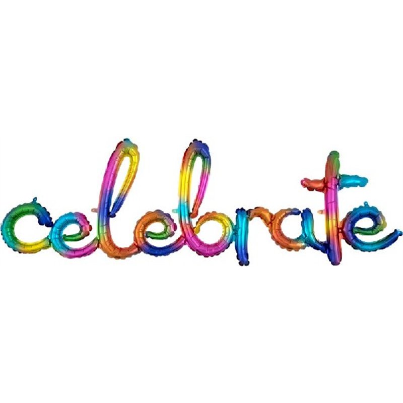 SCRIPT PHRASE CELEBRATE RAINBOW SPLASH FOIL