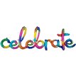 SCRIPT PHRASE CELEBRATE RAINBOW SPLASH FOIL