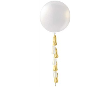 36in WHITE PEARLISED WITH TASSEL BALLOON