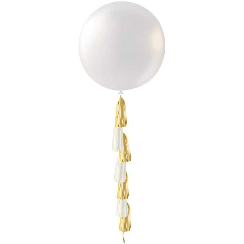 36in WHITE PEARLISED WITH TASSEL BALLOON